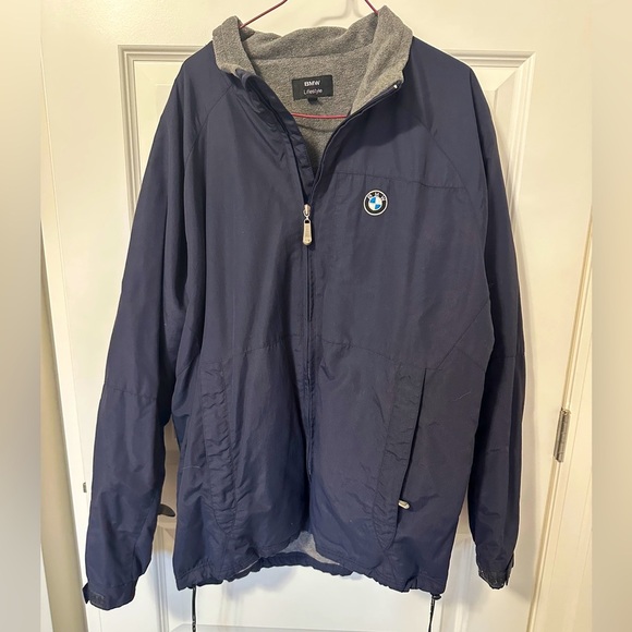 BMW Men’s Fleece Lined Zip Up Jacket Navy Gray Size Large - Picture 1 of 10